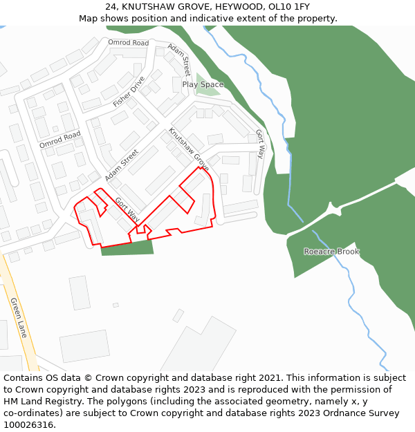 24, KNUTSHAW GROVE, HEYWOOD, OL10 1FY: Location map and indicative extent of plot