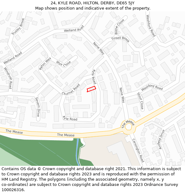 24, KYLE ROAD, HILTON, DERBY, DE65 5JY: Location map and indicative extent of plot