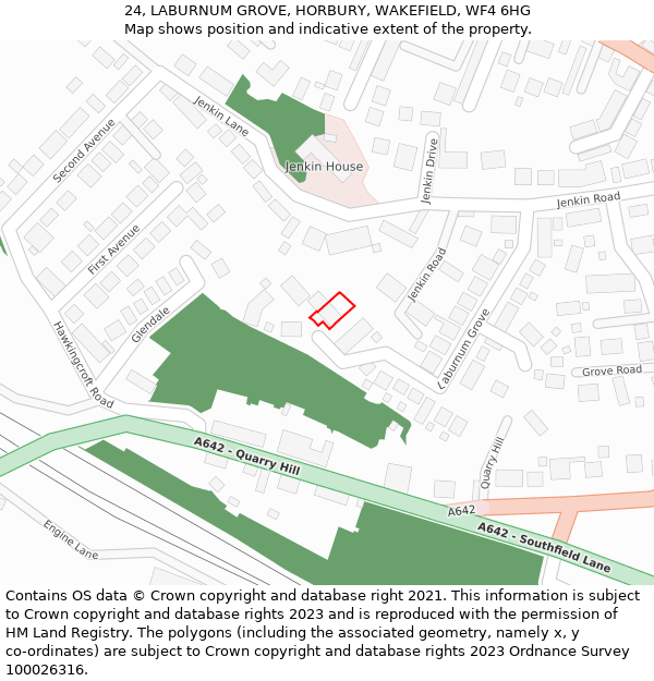 24, LABURNUM GROVE, HORBURY, WAKEFIELD, WF4 6HG: Location map and indicative extent of plot