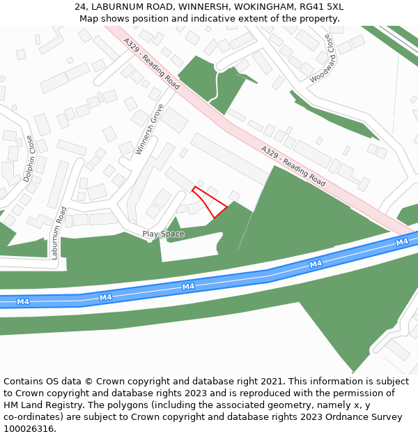 24, LABURNUM ROAD, WINNERSH, WOKINGHAM, RG41 5XL: Location map and indicative extent of plot