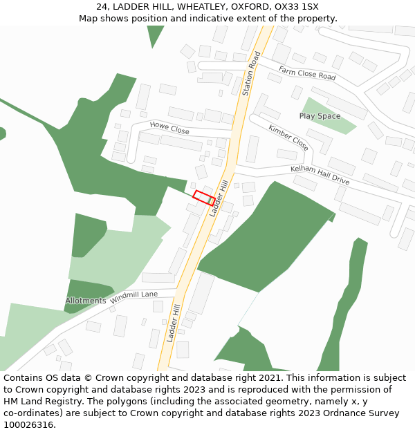 24, LADDER HILL, WHEATLEY, OXFORD, OX33 1SX: Location map and indicative extent of plot