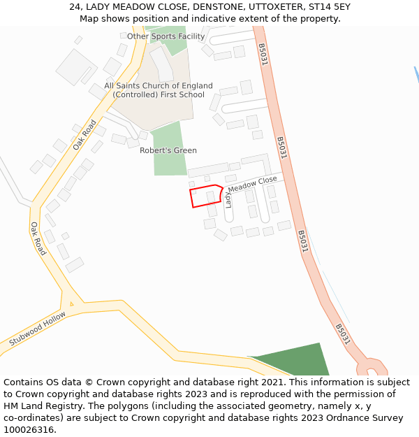 24, LADY MEADOW CLOSE, DENSTONE, UTTOXETER, ST14 5EY: Location map and indicative extent of plot