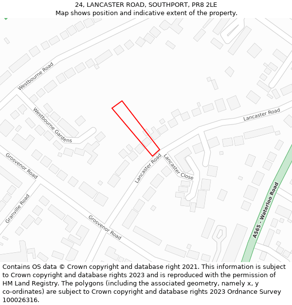 24, LANCASTER ROAD, SOUTHPORT, PR8 2LE: Location map and indicative extent of plot