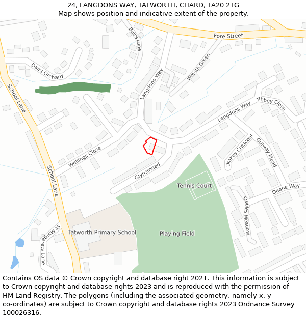 24, LANGDONS WAY, TATWORTH, CHARD, TA20 2TG: Location map and indicative extent of plot