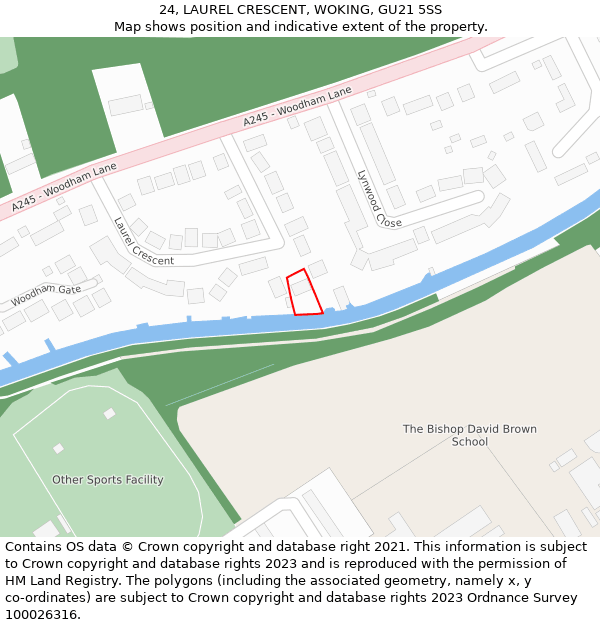 24, LAUREL CRESCENT, WOKING, GU21 5SS: Location map and indicative extent of plot