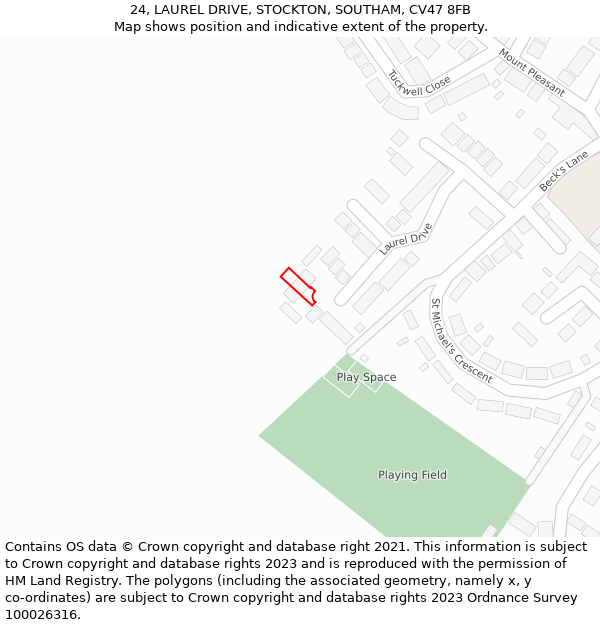 24, LAUREL DRIVE, STOCKTON, SOUTHAM, CV47 8FB: Location map and indicative extent of plot