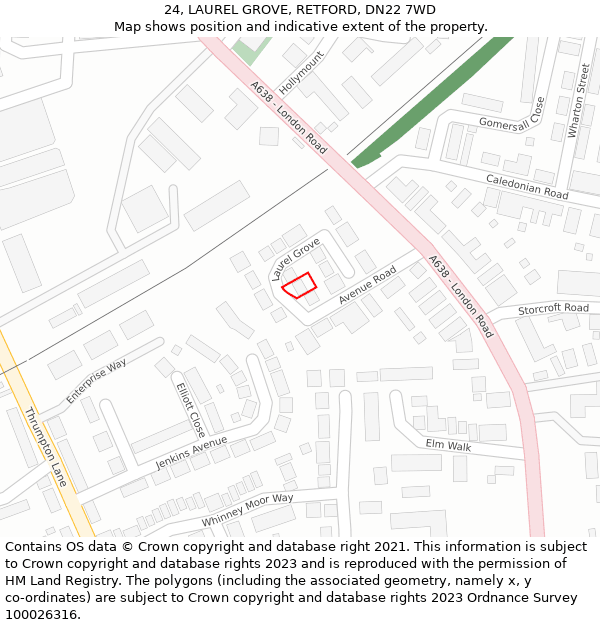 24, LAUREL GROVE, RETFORD, DN22 7WD: Location map and indicative extent of plot