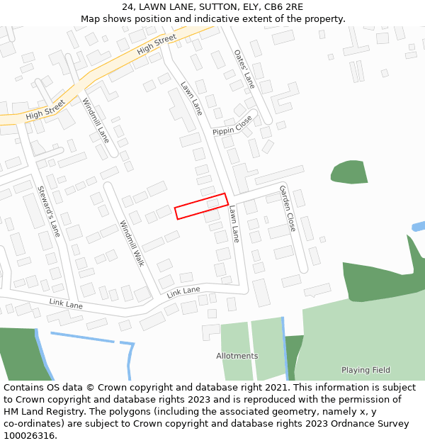 24, LAWN LANE, SUTTON, ELY, CB6 2RE: Location map and indicative extent of plot