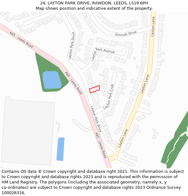 24, LAYTON PARK DRIVE, RAWDON, LEEDS, LS19 6PH: Location map and indicative extent of plot