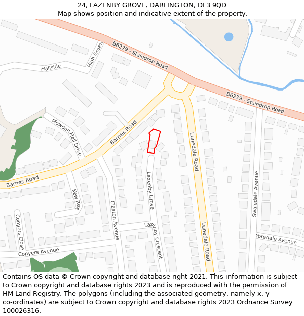 24, LAZENBY GROVE, DARLINGTON, DL3 9QD: Location map and indicative extent of plot