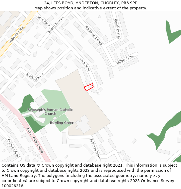24, LEES ROAD, ANDERTON, CHORLEY, PR6 9PP: Location map and indicative extent of plot