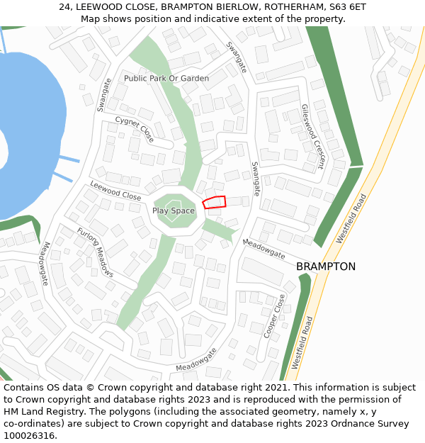 24, LEEWOOD CLOSE, BRAMPTON BIERLOW, ROTHERHAM, S63 6ET: Location map and indicative extent of plot