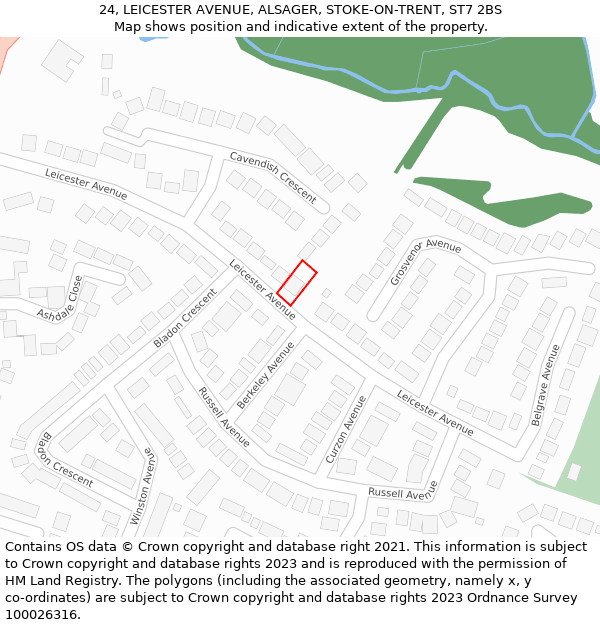 24, LEICESTER AVENUE, ALSAGER, STOKE-ON-TRENT, ST7 2BS: Location map and indicative extent of plot