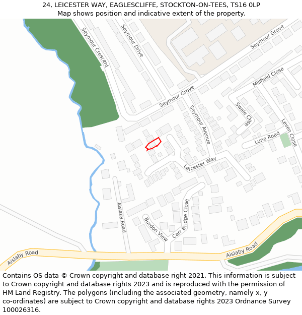 24, LEICESTER WAY, EAGLESCLIFFE, STOCKTON-ON-TEES, TS16 0LP: Location map and indicative extent of plot