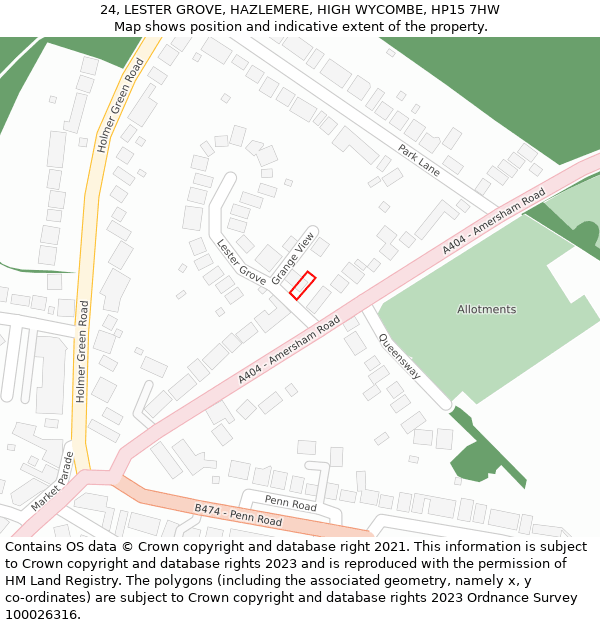 24, LESTER GROVE, HAZLEMERE, HIGH WYCOMBE, HP15 7HW: Location map and indicative extent of plot