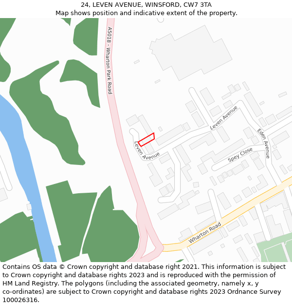 24, LEVEN AVENUE, WINSFORD, CW7 3TA: Location map and indicative extent of plot