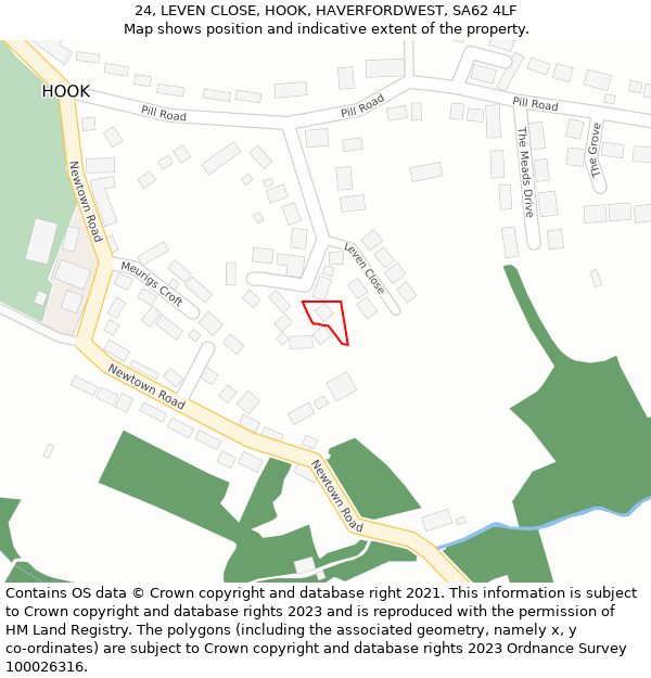 24, LEVEN CLOSE, HOOK, HAVERFORDWEST, SA62 4LF: Location map and indicative extent of plot