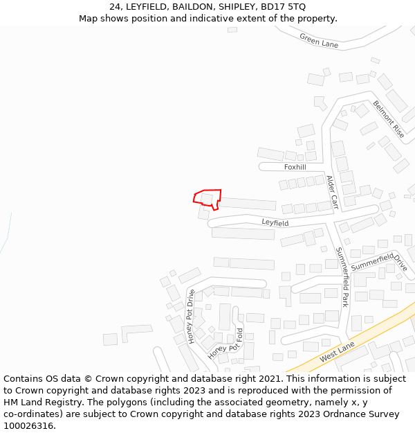 24, LEYFIELD, BAILDON, SHIPLEY, BD17 5TQ: Location map and indicative extent of plot