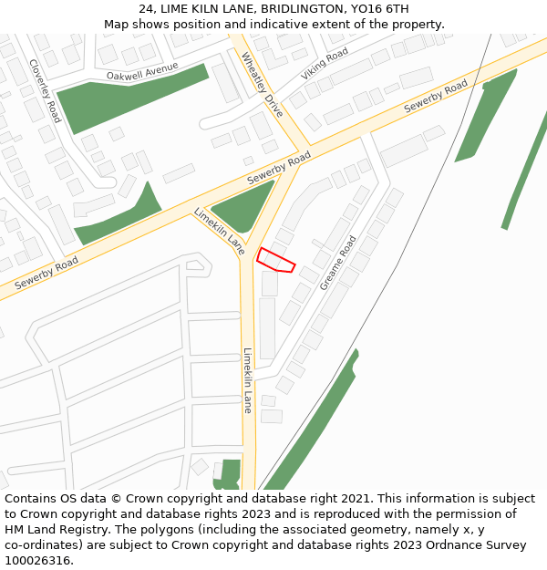 24, LIME KILN LANE, BRIDLINGTON, YO16 6TH: Location map and indicative extent of plot