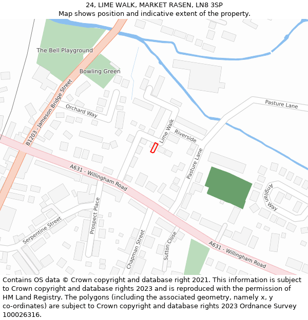 24, LIME WALK, MARKET RASEN, LN8 3SP: Location map and indicative extent of plot