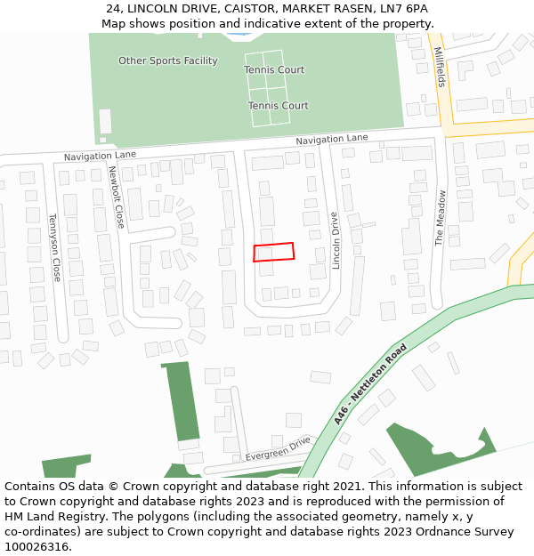 24, LINCOLN DRIVE, CAISTOR, MARKET RASEN, LN7 6PA: Location map and indicative extent of plot