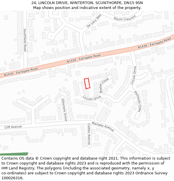 24, LINCOLN DRIVE, WINTERTON, SCUNTHORPE, DN15 9SN: Location map and indicative extent of plot