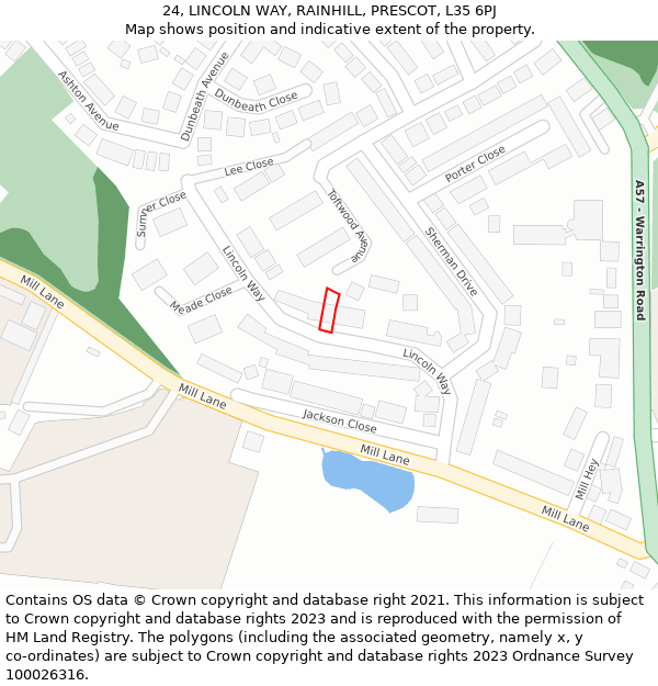 24, LINCOLN WAY, RAINHILL, PRESCOT, L35 6PJ: Location map and indicative extent of plot