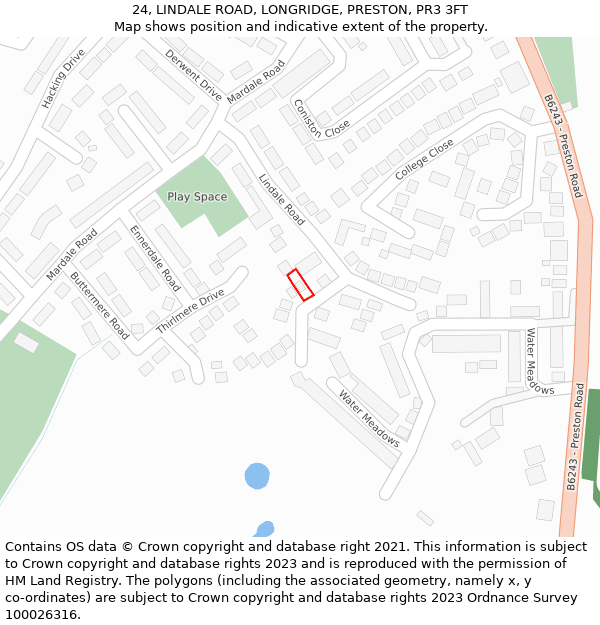 24, LINDALE ROAD, LONGRIDGE, PRESTON, PR3 3FT: Location map and indicative extent of plot
