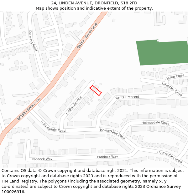 24, LINDEN AVENUE, DRONFIELD, S18 2FD: Location map and indicative extent of plot