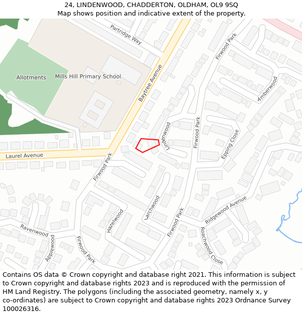 24, LINDENWOOD, CHADDERTON, OLDHAM, OL9 9SQ: Location map and indicative extent of plot