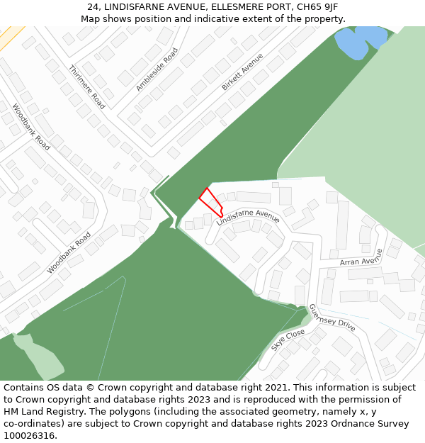 24, LINDISFARNE AVENUE, ELLESMERE PORT, CH65 9JF: Location map and indicative extent of plot