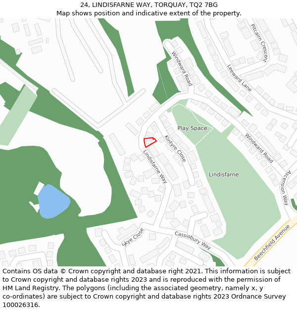 24, LINDISFARNE WAY, TORQUAY, TQ2 7BG: Location map and indicative extent of plot