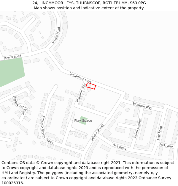 24, LINGAMOOR LEYS, THURNSCOE, ROTHERHAM, S63 0PG: Location map and indicative extent of plot