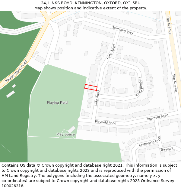 24, LINKS ROAD, KENNINGTON, OXFORD, OX1 5RU: Location map and indicative extent of plot