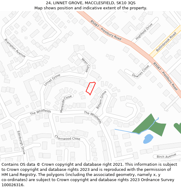 24, LINNET GROVE, MACCLESFIELD, SK10 3QS: Location map and indicative extent of plot