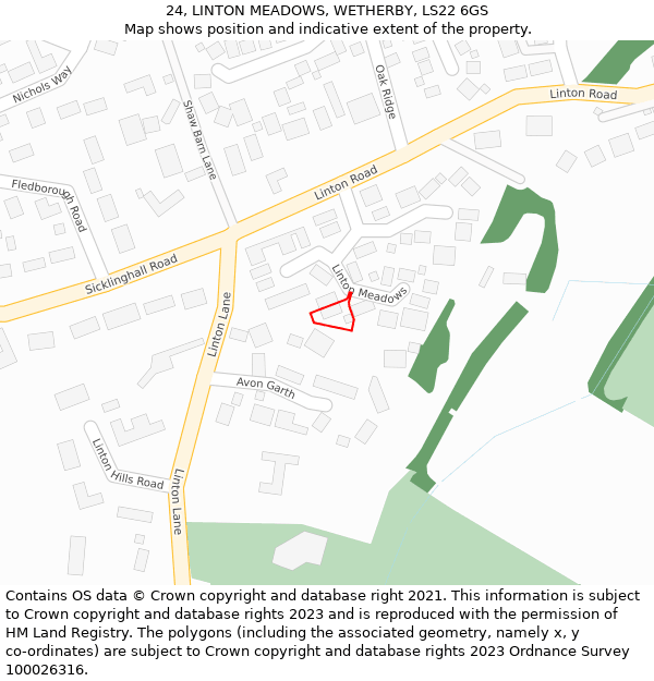 24, LINTON MEADOWS, WETHERBY, LS22 6GS: Location map and indicative extent of plot