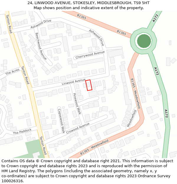 24, LINWOOD AVENUE, STOKESLEY, MIDDLESBROUGH, TS9 5HT: Location map and indicative extent of plot