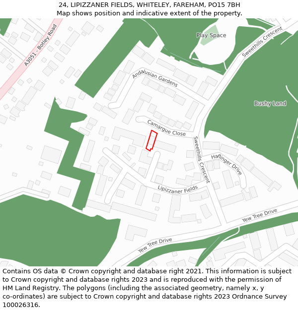 24, LIPIZZANER FIELDS, WHITELEY, FAREHAM, PO15 7BH: Location map and indicative extent of plot