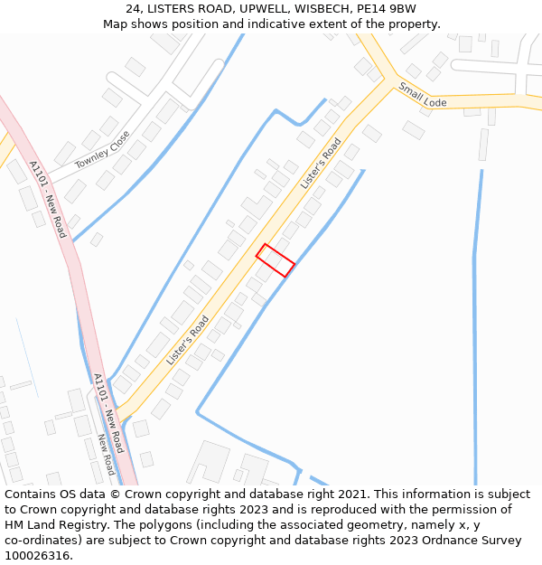24, LISTERS ROAD, UPWELL, WISBECH, PE14 9BW: Location map and indicative extent of plot
