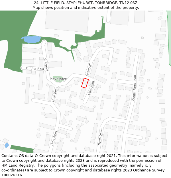 24, LITTLE FIELD, STAPLEHURST, TONBRIDGE, TN12 0SZ: Location map and indicative extent of plot