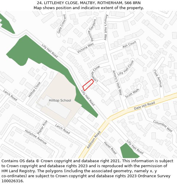 24, LITTLEHEY CLOSE, MALTBY, ROTHERHAM, S66 8RN: Location map and indicative extent of plot