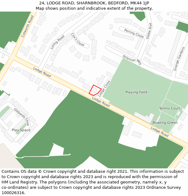 24, LODGE ROAD, SHARNBROOK, BEDFORD, MK44 1JP: Location map and indicative extent of plot