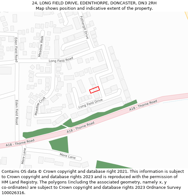 24, LONG FIELD DRIVE, EDENTHORPE, DONCASTER, DN3 2RH: Location map and indicative extent of plot