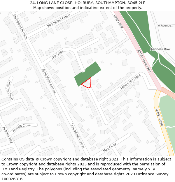 24, LONG LANE CLOSE, HOLBURY, SOUTHAMPTON, SO45 2LE: Location map and indicative extent of plot