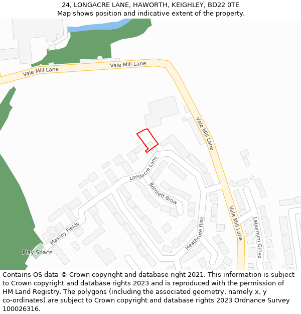 24, LONGACRE LANE, HAWORTH, KEIGHLEY, BD22 0TE: Location map and indicative extent of plot