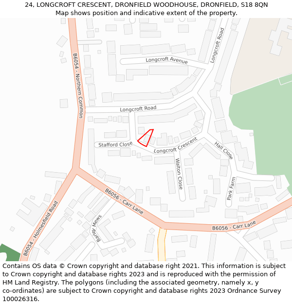 24, LONGCROFT CRESCENT, DRONFIELD WOODHOUSE, DRONFIELD, S18 8QN: Location map and indicative extent of plot