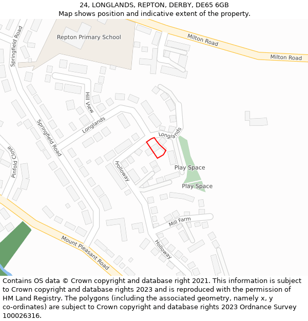 24, LONGLANDS, REPTON, DERBY, DE65 6GB: Location map and indicative extent of plot