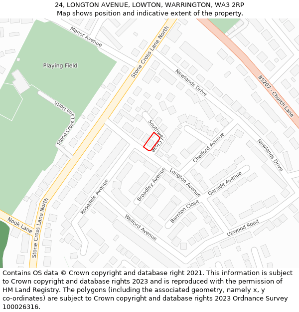 24, LONGTON AVENUE, LOWTON, WARRINGTON, WA3 2RP: Location map and indicative extent of plot