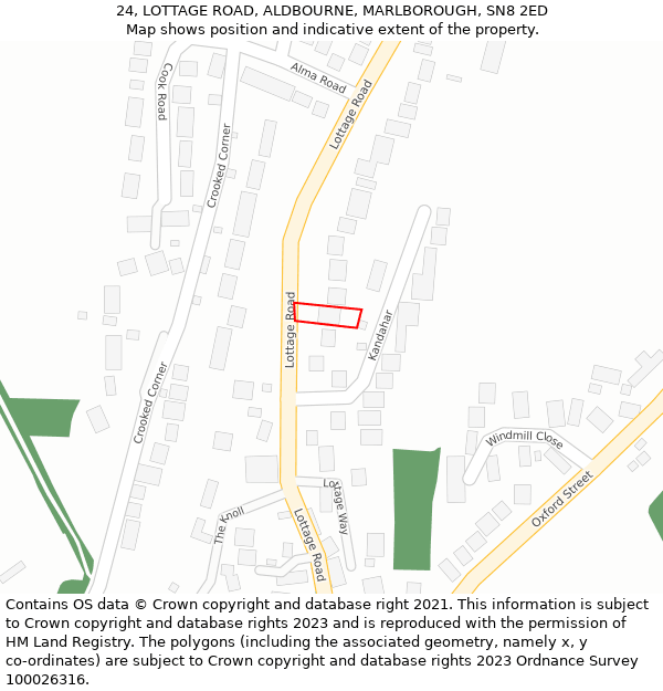 24, LOTTAGE ROAD, ALDBOURNE, MARLBOROUGH, SN8 2ED: Location map and indicative extent of plot