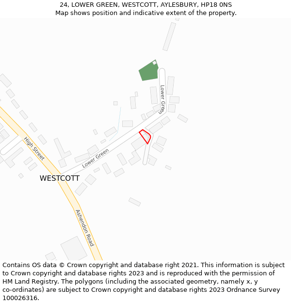 24, LOWER GREEN, WESTCOTT, AYLESBURY, HP18 0NS: Location map and indicative extent of plot